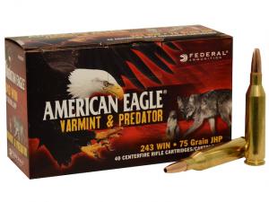 Federal American Eagle Varmint & Predator .243 Win. 75GR JHP 40 Patronen