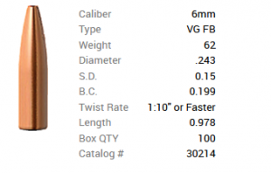 Barnes Geschoss 6mm/.243 62GR Varmint FB 100 Stück