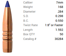 Barnes Geschoss 7mm/.284 168GR Long-Range X BT 50 Stück