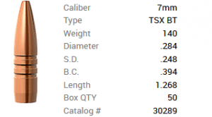 Barnes Geschoss 7mm/.284 140GR TSX BT 50 Stück