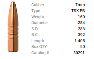 Barnes Geschoss 7mm/.284 160GR TSX FB 50 Stück