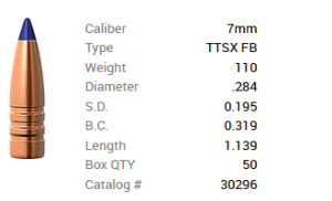 Barnes Geschoss 7mm/.284 110GR Tipped TSX FB 50 Stück