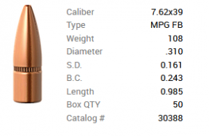 Barnes Geschoss 7,62x39/.310 108GR MPG FB 50 Stück