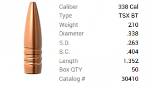 Barnes Geschoss .338/.338 210GR TSX BT 50 Stück