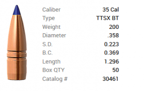 Barnes Geschoss .35/.358 200GR Tipped TSX Spitzer BT 50 Stück