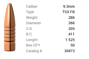 Barnes Geschoss 9,3mm/.366 286GR TSX HP FB 50 Stück