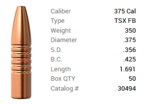 Barnes Geschoss .375/.375 350GR TSX HP FB 50 Stück