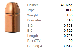 Barnes Geschoss .41 Mag./.410 180GR XPB Pistol FB 20 Stück