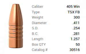 Barnes Geschoss .405 Win./.411 300GR TSX HP FB 50 Stück