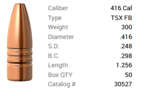 Barnes Geschoss .416/.416 300GR TSX HP FB 50 Stück