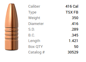 Barnes Geschoss .416/.416 350GR TSX HP FB 50 Stück