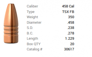 Barnes Geschoss .458/.458 350GR TSX HP FB 20 Stück