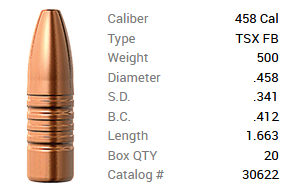 Barnes Geschoss .458/.458 500GR TSX HP FB 20 Stück