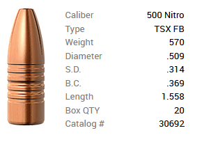 Barnes Geschoss .500 Nitro/.509 570GR TSX HP FB 20 Stück