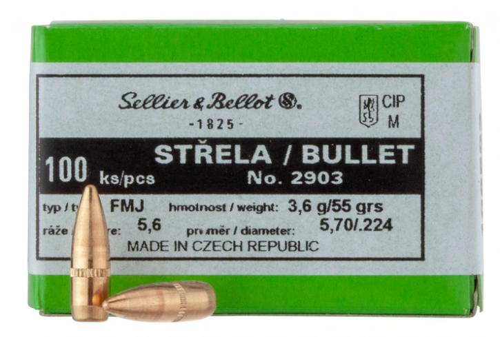 Sellier & Bellot Geschosse .223/.224 5,6mm FMJ 55GR 100 Stück