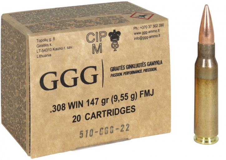 GGG .308 Win. 147GR FMJ BT 20 Patronen