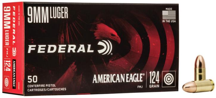 Federal American Eagle 9mm Luger 124GR FMJ 50 Patronen