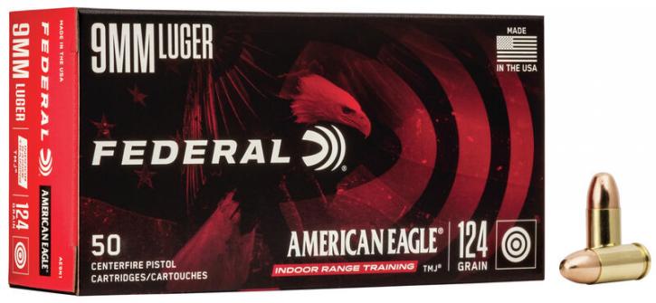 Federal American Eagle Indoor Range Training 9mm Luger 124GR TMJ 50 Patronen