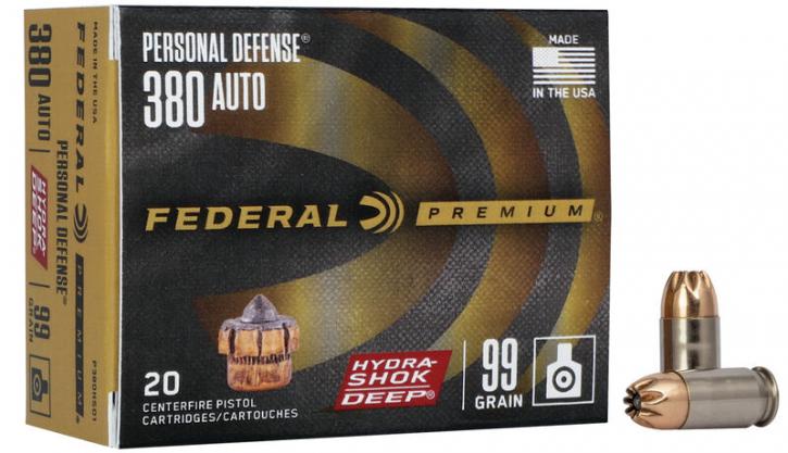 Federal Premium Personal Defense Hydra-Shok Deep .380 Auto 99GR HP 20 Patronen