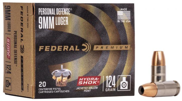 Federal Premium Personal Defense Hydra-Shok 9mm Luger 124GR JHP 20 Patronen