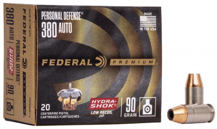 Federal Premium Personal Defense Hydra-Shok Low Recoil .380 ACP 90GR JHP 20 Patronen