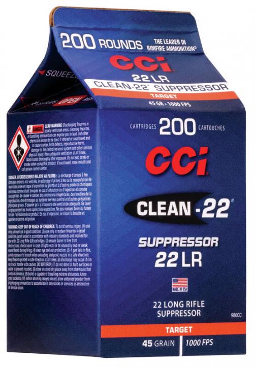 CCI Clean-22 Suppressor .22 LR 45GR LRN 200 Patronen