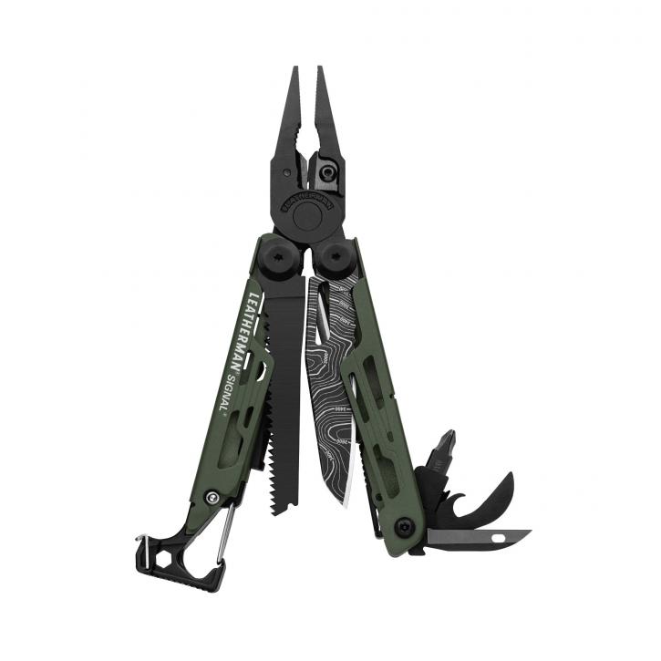 Leatherman SIGNAL Green Topo, Molle Holster, Schwarz, L