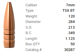 Barnes Geschoss 7mm/.284 120GR TSX BT 50 Stück