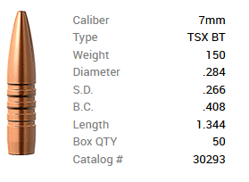 Barnes Geschoss 7mm/.284 150GR TSX BT 50 Stück