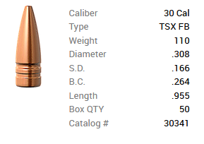 Barnes Geschoss .30/.308 110GR TSX FB 50 Stück