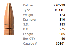 Barnes Geschoss 7,62x39/.310 123GR TSX BT 50 Stück