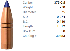 Barnes Geschoss .375/9,5mm 270GR Long-Range X Hunting BT 50 Stück
