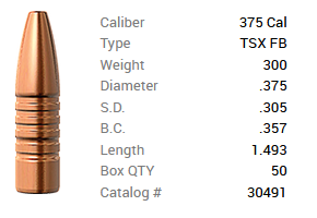 Barnes Geschoss .375/.375 300GR TSX HP FB 50 Stück