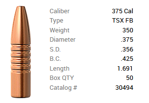 Barnes Geschoss .375/.375 350GR TSX HP FB 50 Stück