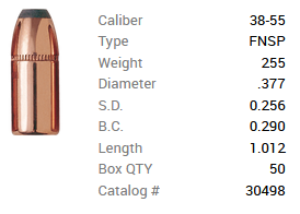 Barnes Geschoss .38-55/.377 255GR Originals TM FN FB 50 Stück