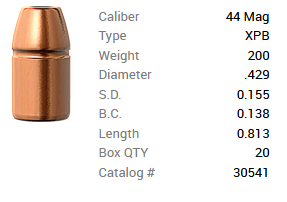 Barnes Geschoss .44 Mag./.429 200GR XPB Pistol FB 20 Stück