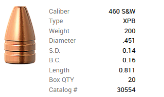 Barnes Geschoss .460 S&W/.451 200GR XPB Pistol FB 20 Stück