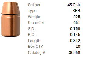 Barnes Geschoss .45 Colt/.451 225GR XPB Pistol FB 20 Stück