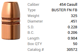 Barnes Geschoss .454 Casull/.451 325GR Buster FN FB 50 Stück