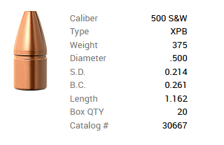 Barnes Geschoss .500 S&W/.500 375GR XPB Pistol FB 20 Stück