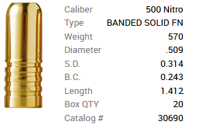 Barnes Geschoss .509 / 12,90mm 570GR Banded Solid 20 Stück