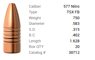 Barnes Geschoss .577 Nitro/.583 750GR TSX HP FB 20 Stück