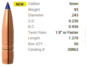 Barnes Geschoss 6mm/.243 95GR Long-Range X BT 50 Stück