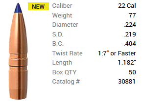 Barnes Geschoss 6,5mm/.264 77GR Long-Range X BT 50 Stück